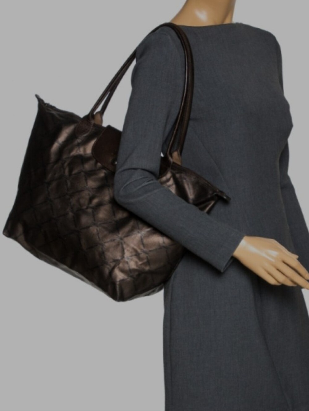 Longchamp Le Pliage Black Tote with Subtle Monogram Pattern Limited Edition